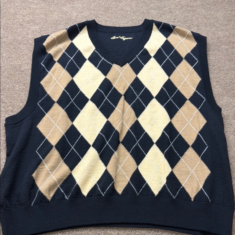 Ben Hogan Argyle Sweater Vest Mens XL Black Tan V-Neck Golf Preppy